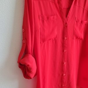 Red V-Neck Portofino Blouse - Express